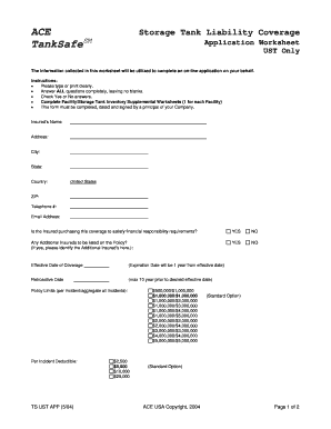 UST Storage Tank Liability Coverage Application