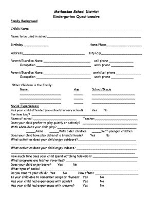 Kindergarten Questionnaire