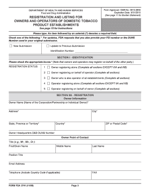 FDA Tobacco Product Registration Form