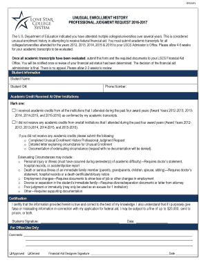 Unusual Enrollment History Professional Judgment Request