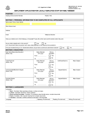 Employment Application for Locally Employed Staff or Family Member