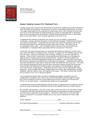 Eastern Healing Consent For Treatment Form