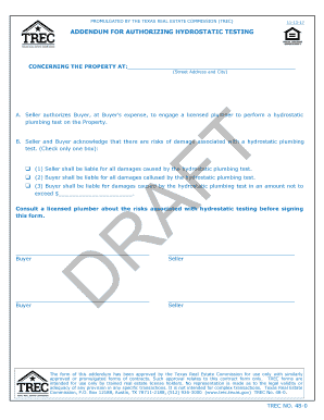 addendum for authorizing hydrostatic testing