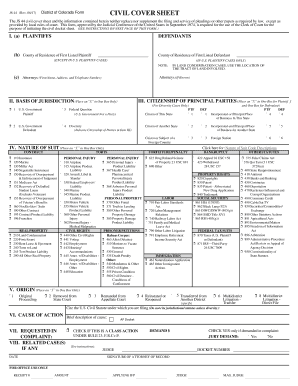 US Federal Civil Cover Sheet