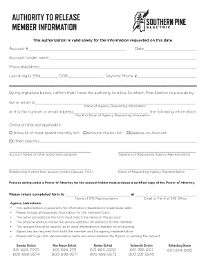 Southern Pine Electric Member Information Release Authorization