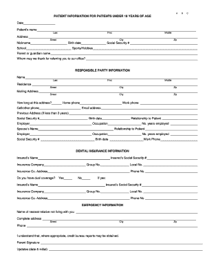 Patient Information Form for Minors