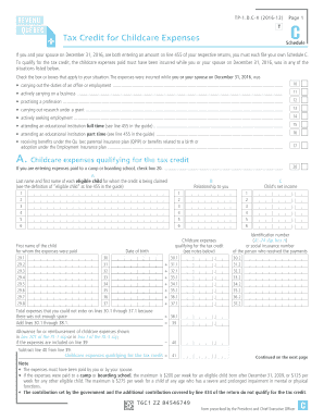 Tax Credit for Childcare Expenses Schedule