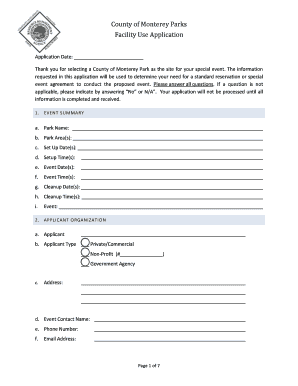 Monterey County Park Facility Use Application
