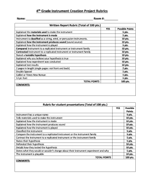 4th Grade Instrument Creation Project Rubrics