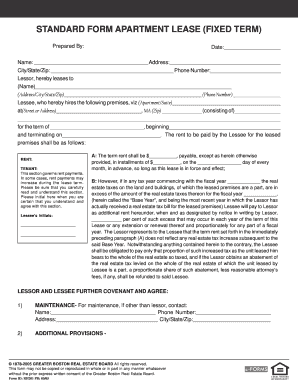 Standard Form Apartment Lease Fixed Term