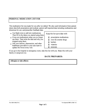 Personal Medication List Form