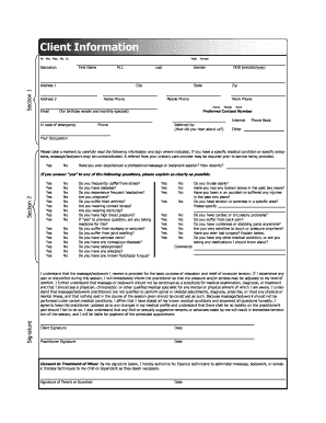 Client Intake Form for Massage Therapy