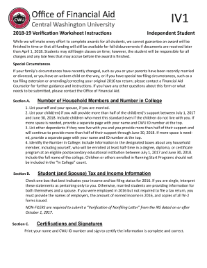 2018-19 Verification Worksheet for Independent Students