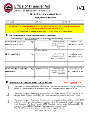 2018-19 Independent Student Verification Worksheet
