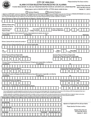 Hialeah Alarm System Registration Form