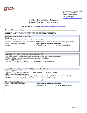 Military Fee Assistance Parent Eligibility Application