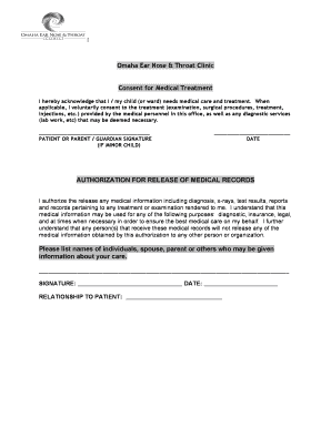 Consent for Medical Treatment and Authorization for Release of Medical Records