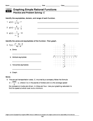 Graphing Simple Rational Functions Worksheet
