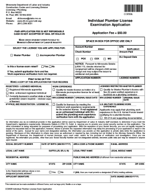 Minnesota Plumber License Exam Application