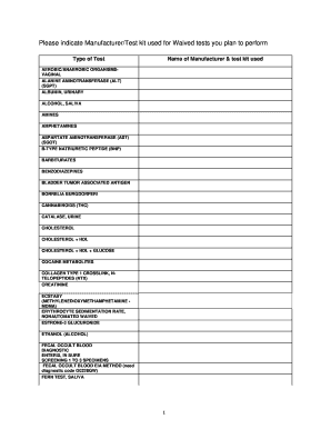 Waived Tests Manufacturer Information Form