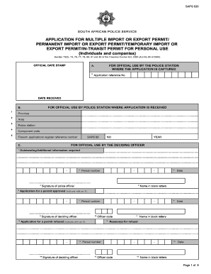 South African Firearm Import/Export Permit Application