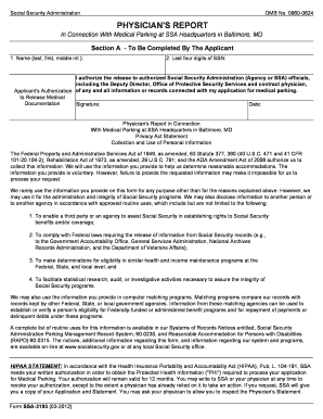 Physician's Report for Medical Parking at SSA Headquarters