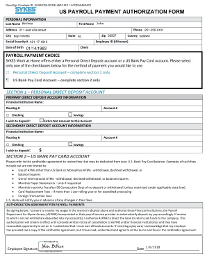 US Payroll Payment Authorization Form