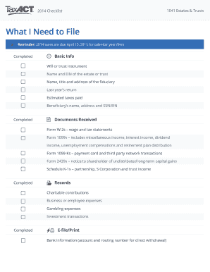 2014 Form 1041 Checklist