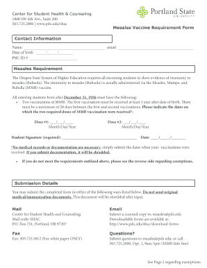 Measles Vaccine Requirement Form