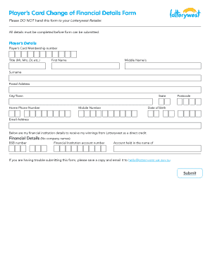 Player’s Card Change of Financial Details Form