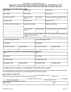 Ohio Emergency Transportation Authorization Form