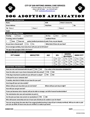 City of San Antonio Dog Adoption Application