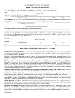 Kansas Resale Exemption Certificate