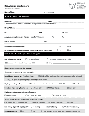 Dog Adoption Questionnaire
