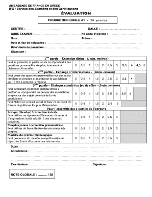 ÉVALUATION PRODUCTION ORALE A1