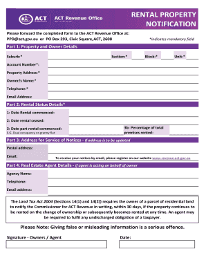 ACT Rental Property Notification Form