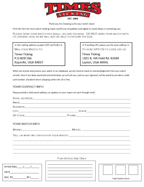 Watch Repair Service Request Form