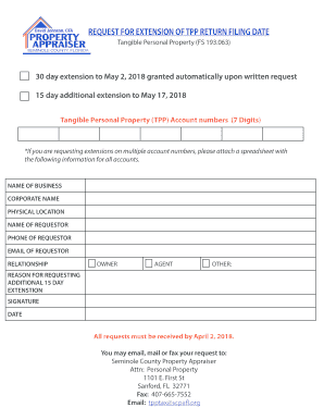 Tangible Personal Property Tax Return Extension Request