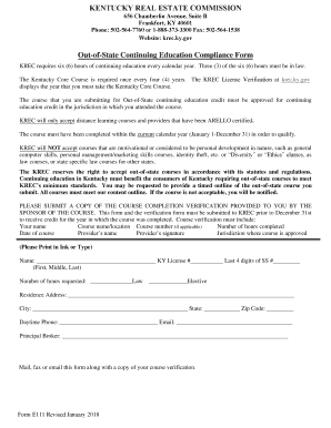 Kentucky Out-of-State Continuing Education Compliance Form