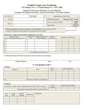 Franklin County Local Services Tax Refund Request