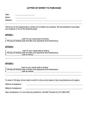 Letter of Intent to Purchase
