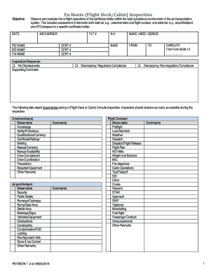 FAA Form 8430-13 Flight Deck/Cabin Inspection