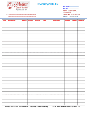 Invoice for Madhur Courier Services