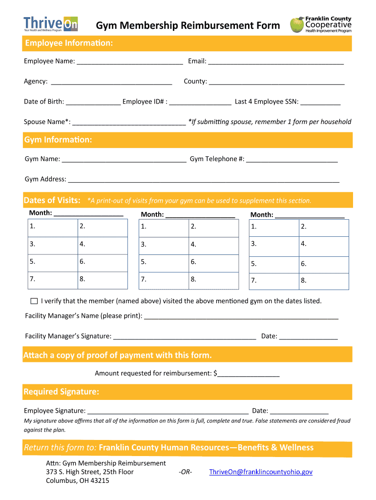 Fillable Online Gym Membership Reimbursement Form Benefits & Risk