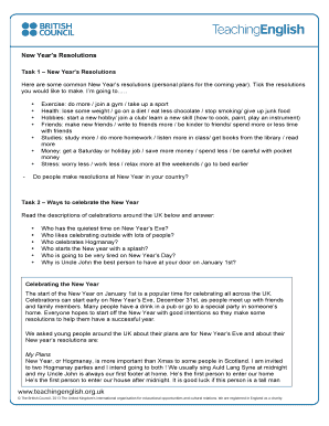 New Year's Resolutions Worksheet