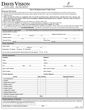Davis Vision Direct Reimbursement Claim Form