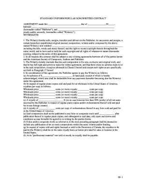 Standard Uniform Songwriters Contract