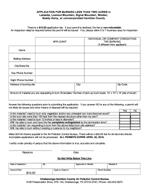 Application for Burning Less Than Two Acres