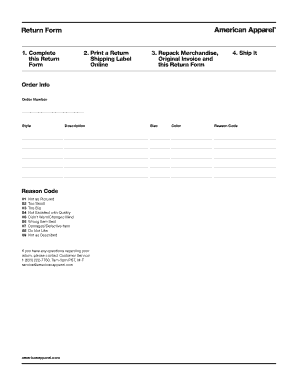 American Apparel Return Form