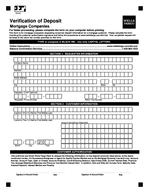 Verification of Deposit for Mortgage